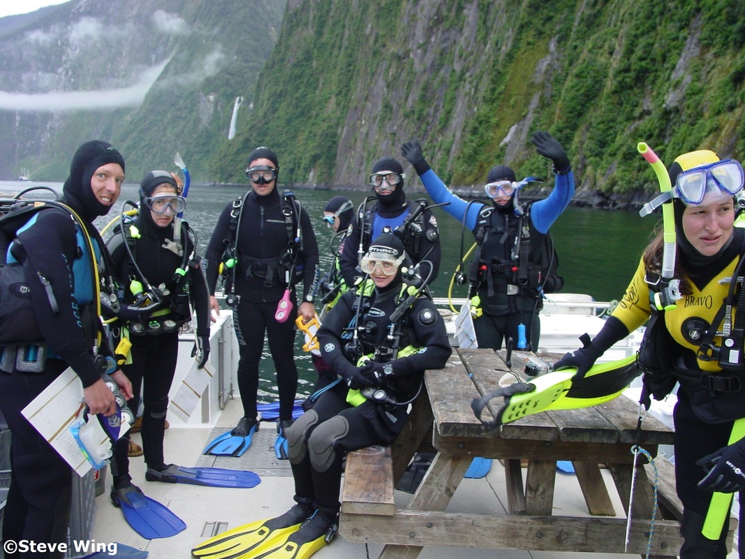 A group of researchers prepare to go diving in Fiordland, NZ