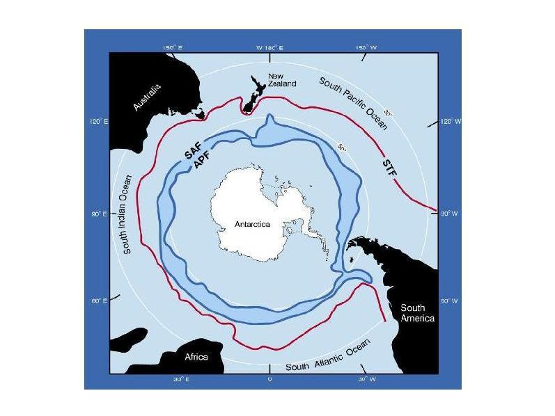 Map showing the two Southern Ocean fronts.