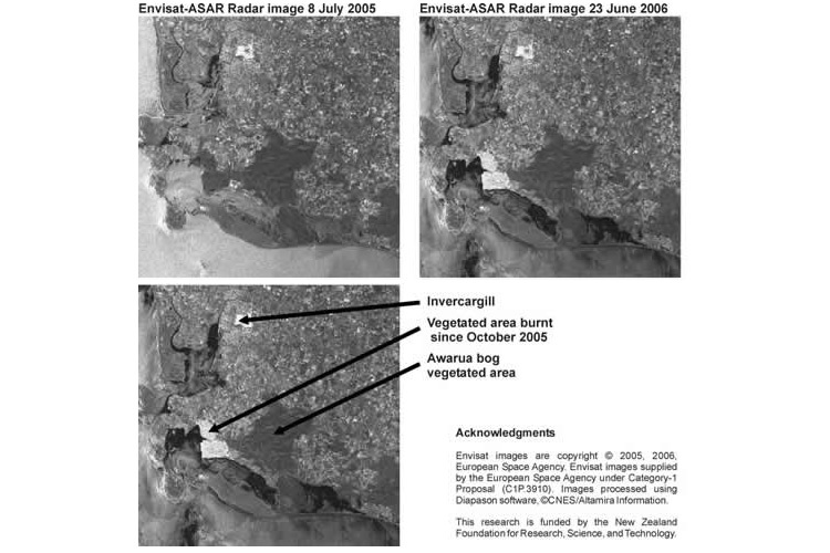Labeled satellite images of the Awarua Wetlands site.