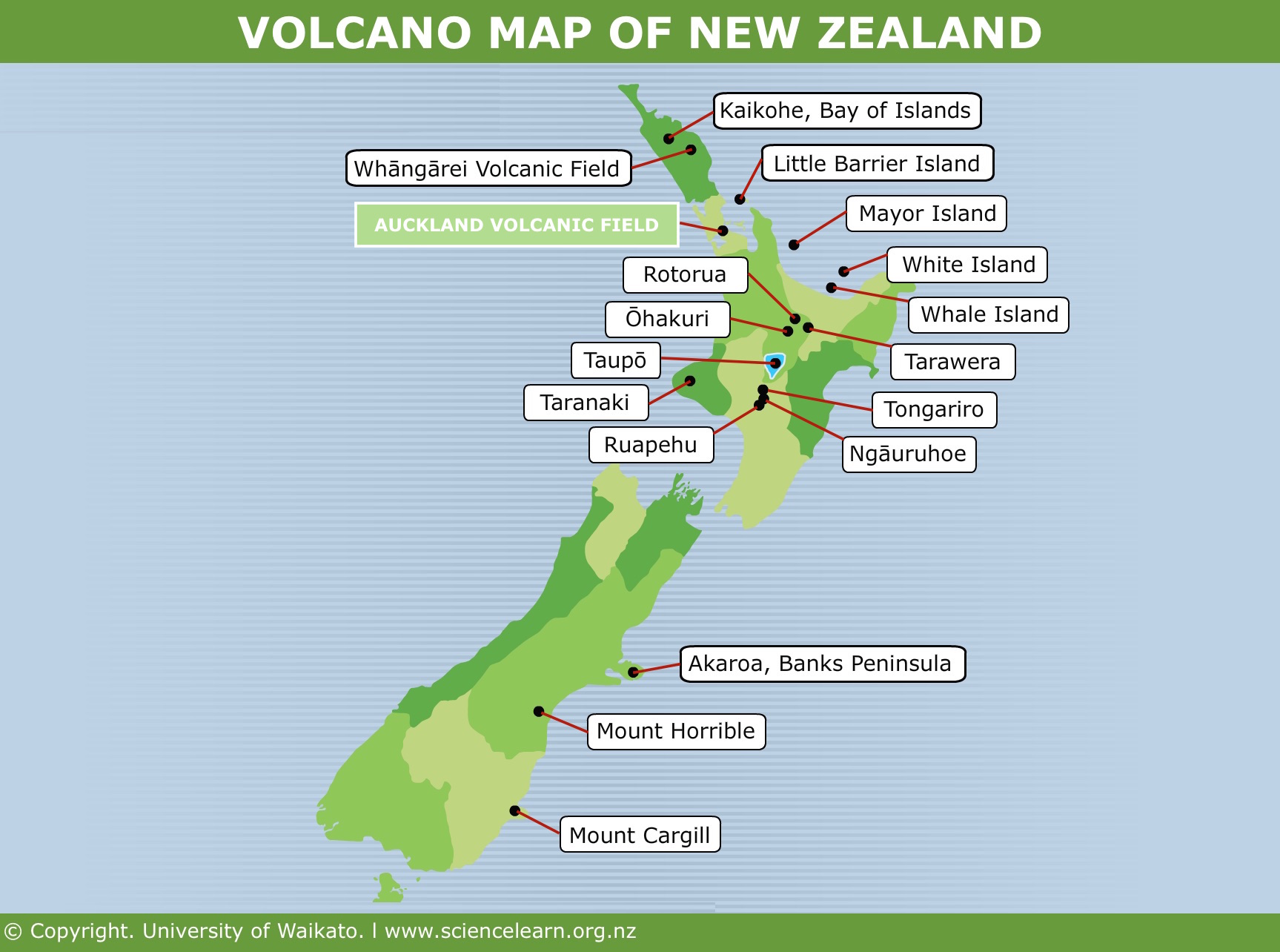 新西兰的火山地图 - 科学学习枢纽