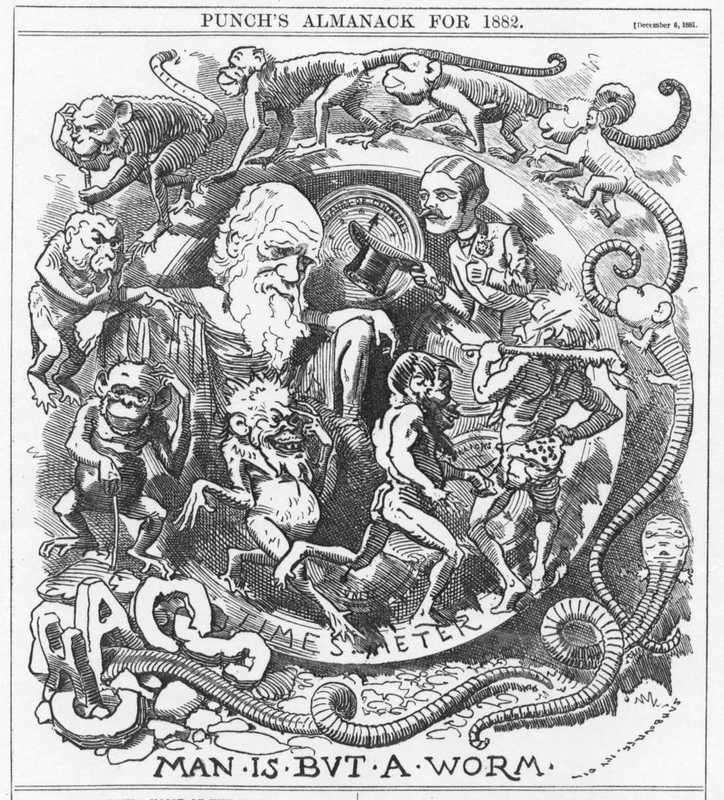 Caricature of Charles Darwin’s theory of evolution from 1882.