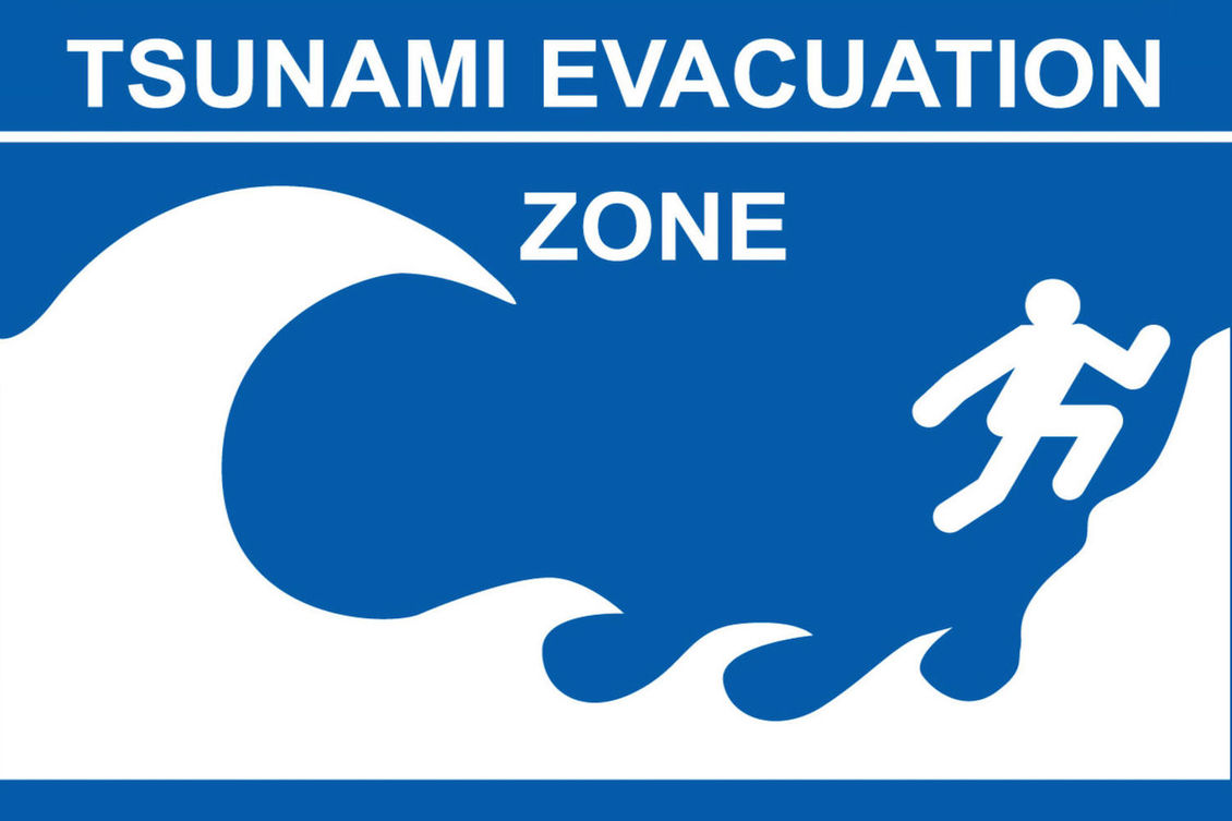 International Tsunami hazard zone warning sign.