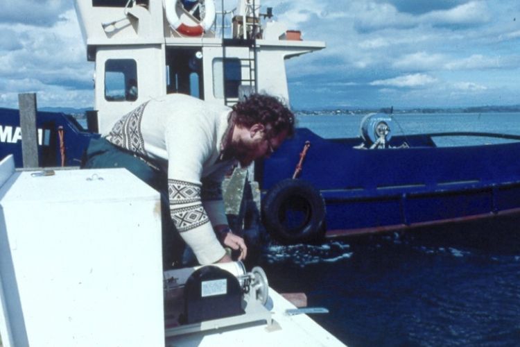Servicing a clockwork water-level gauge in New Zealand in 1980s