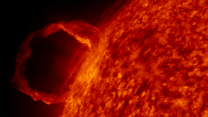 A solar prominence on the sun.