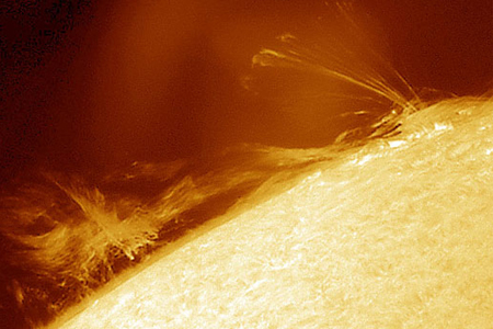 A solar prominence on the sun.