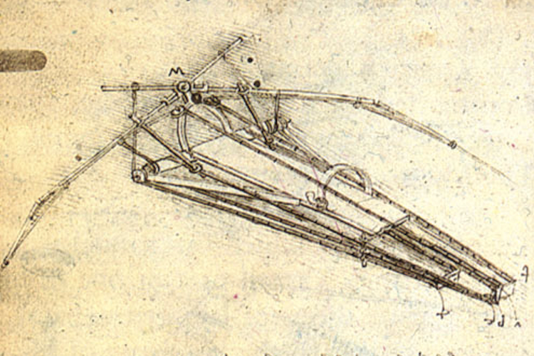 Sketch of part of Leonardo da Vinci’s flying machine from 1488. 