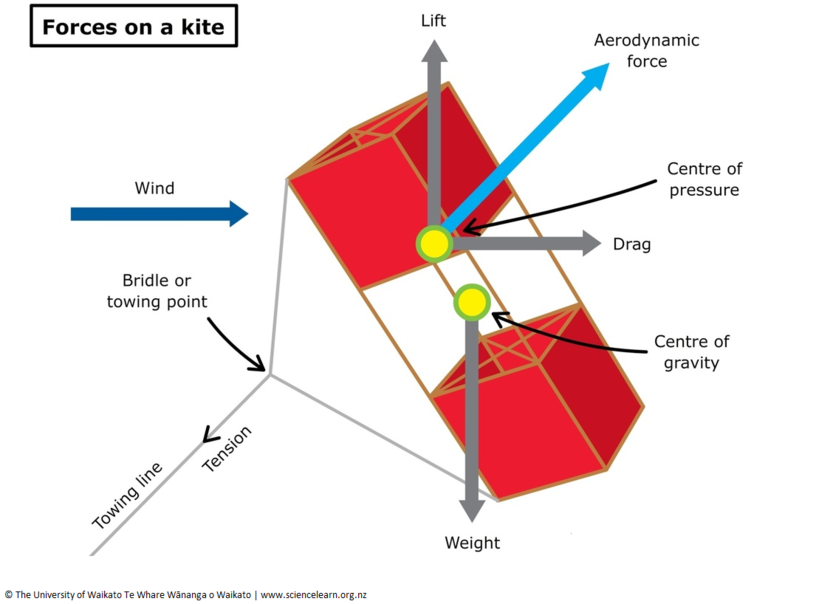 Diagram showing the various forces on a box kite.