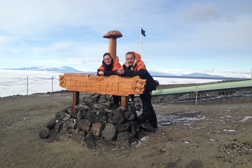 Nigel Latte and Julie Patterson at Scott Base, Antarctica
