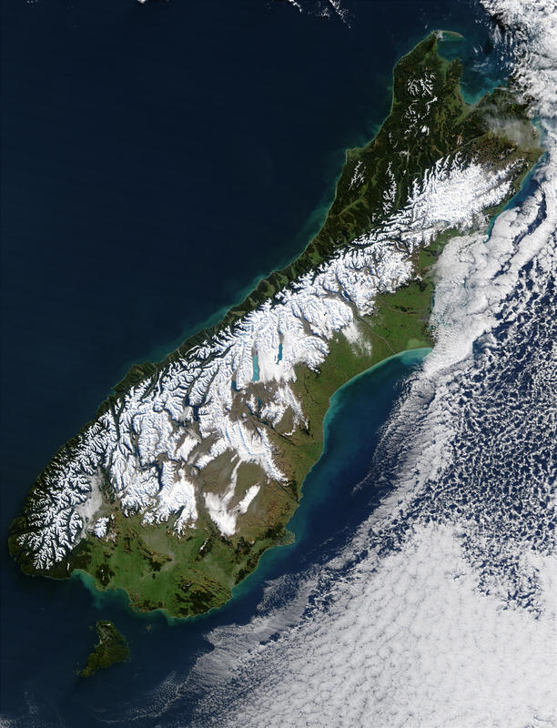 Satellite image of the Alpine Fault, New Zealand. 