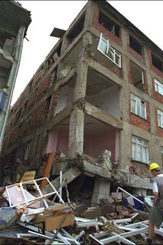Earthquake damaged building.