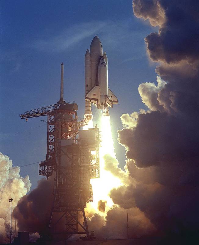 The first Space Shuttle launch in 1981 - lift-off. 
