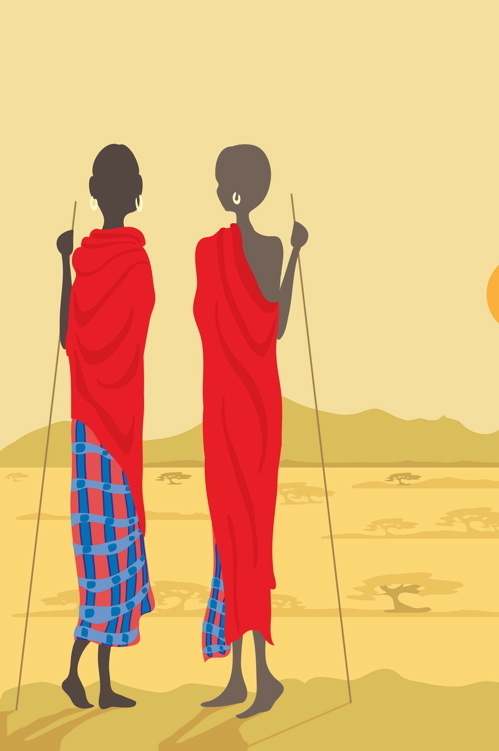 Illustration of two masai men looking out over the plains.