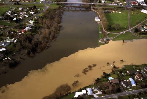 The confluence of Waipā River and Waikato River at Ngāruawāhia