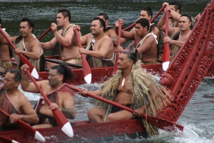 Two Māori waka at Ngāruawāhia, New Zealand.