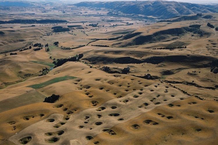 Cratered landscape caused by a series of dolines or sinkholes NZ