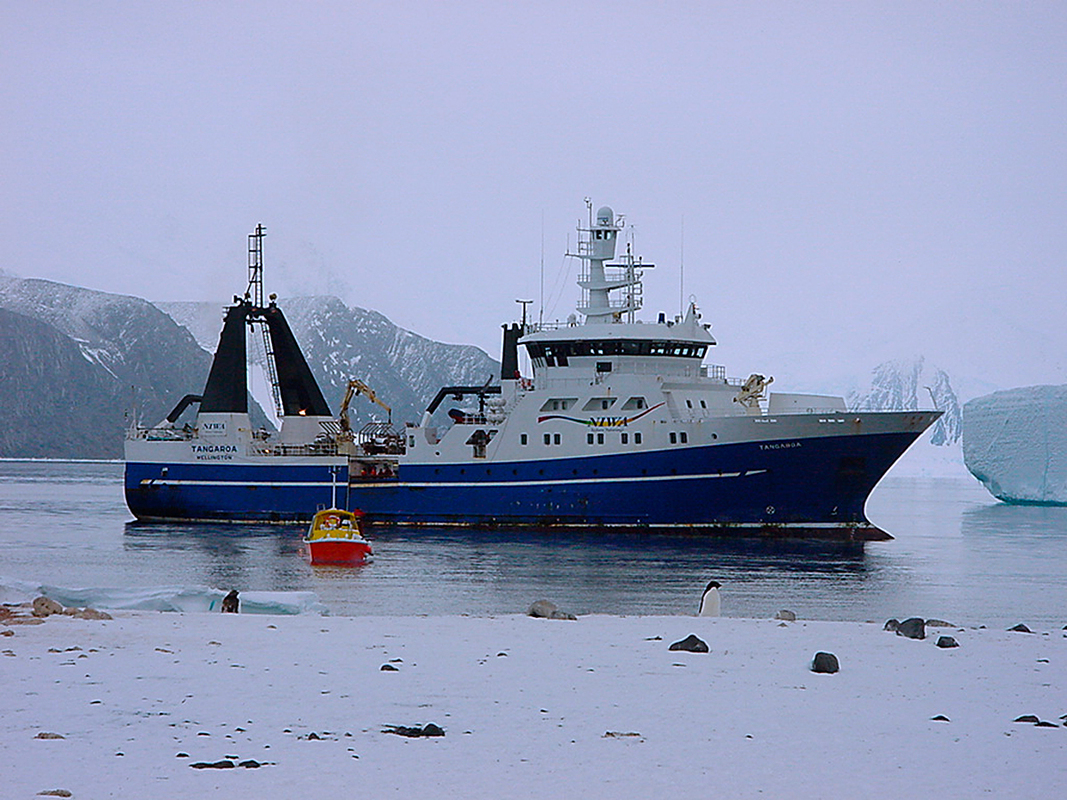 RV Tangaroa ship and launch MV Pelorus in the Antarctic.