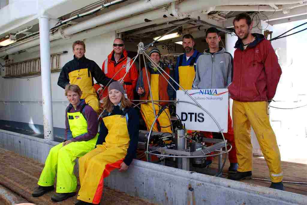 The benthic team on board the research ship Tangaroa.
