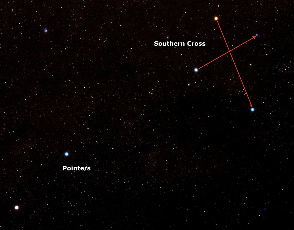 Image of stars: The Southern Cross and the Pointers.