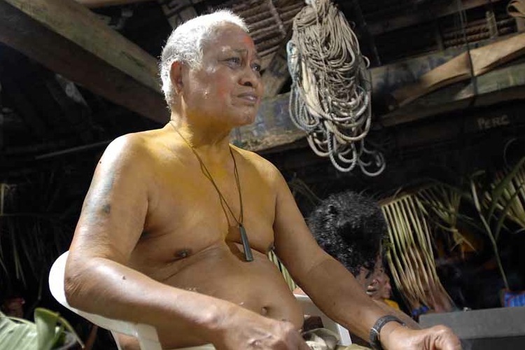 Mau Piailug, sitting on a chair, he was a Micronesian navigator