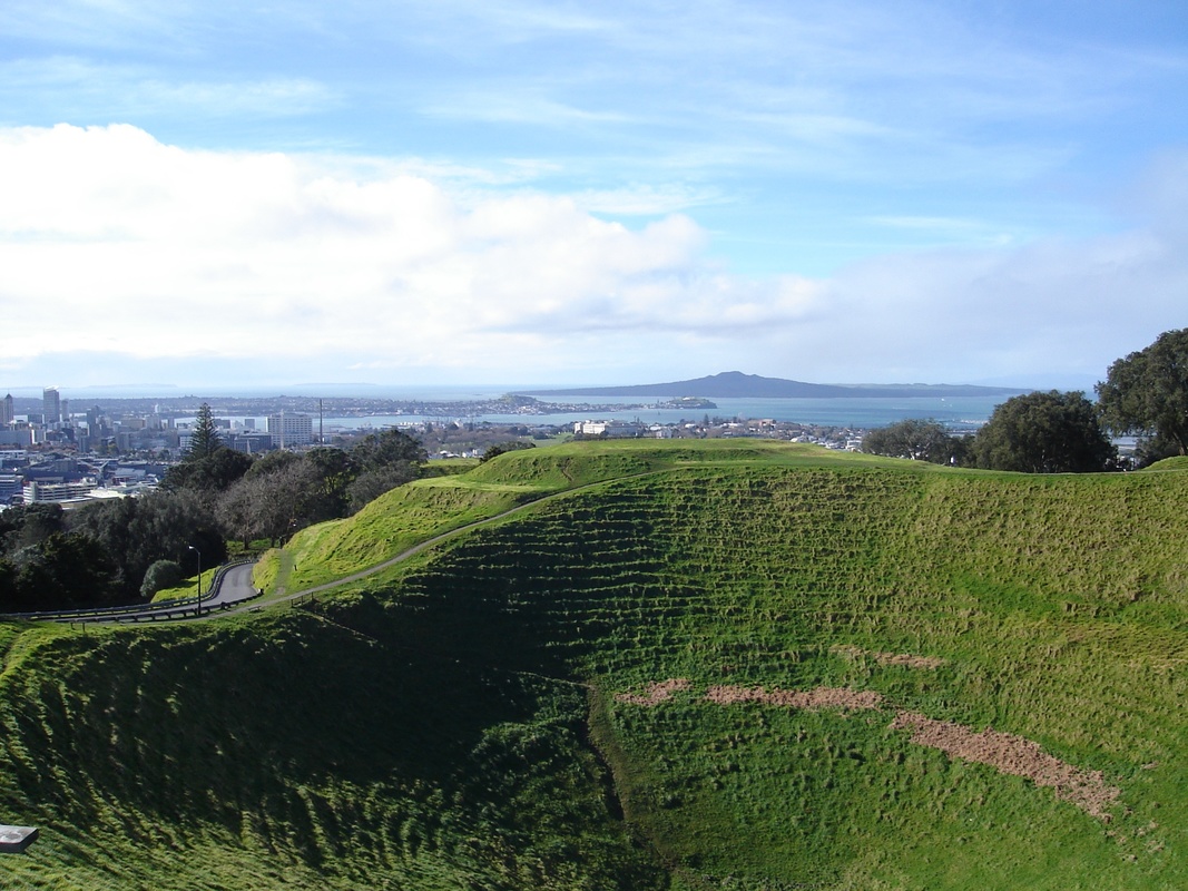 Mt Eden Crater with Auckland city in the background.