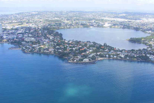 Ariel view of Pupuke Moana (Lake Pupuke), Auckland, New Zealand
