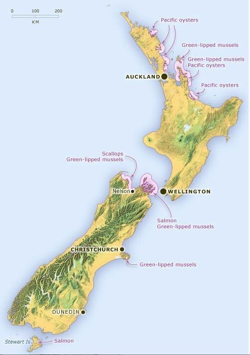 NZ marine farm locations map - key aquaculture areas.