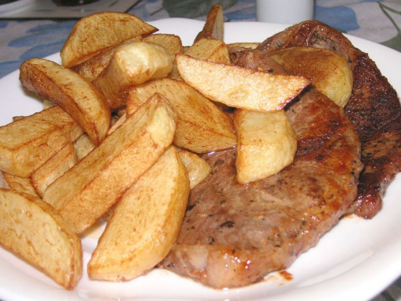 A fat saturated meal of steak and chips.