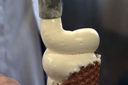 close-up of Omega-3 enriched ice cream being piped into a cone