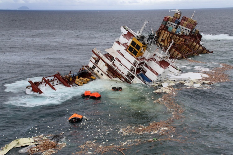 Remains and debris from grounding of the Rena container ship, NZ
