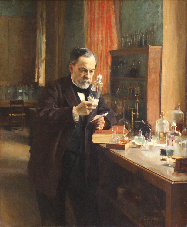 Painting of Louis Pasteur in the lab by Albert Edelfelt, 1885.