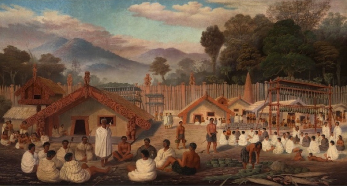Oil on canvas 1885 painting 'Early Maori orators' by Sam Stuart.