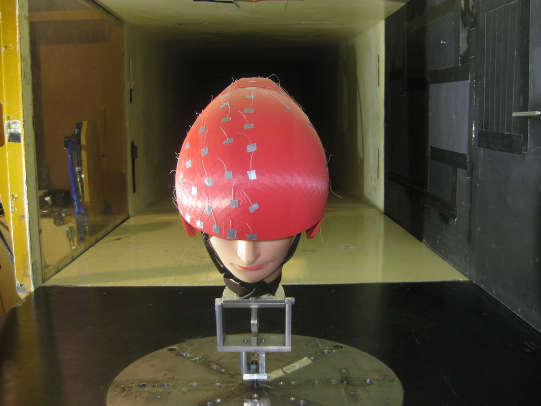 Prototype cycling helmet in Canterbury University’s wind tunnel