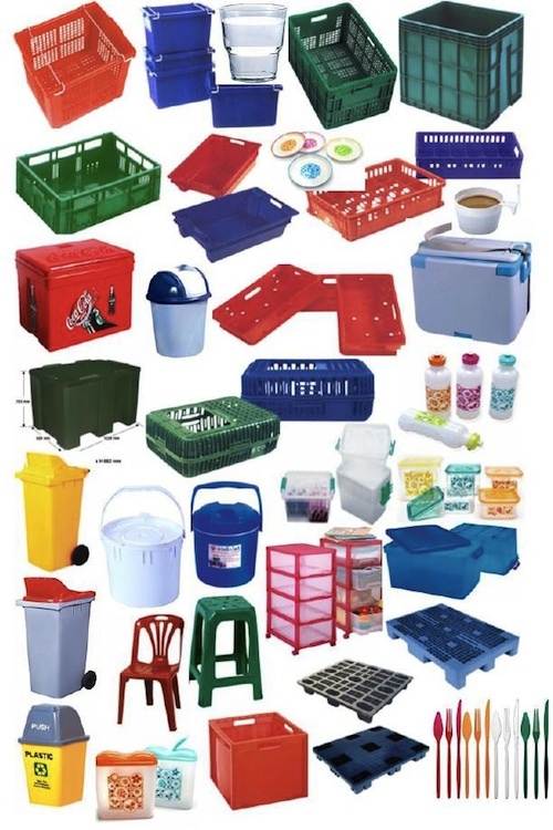 A range of everyday plastic products. 