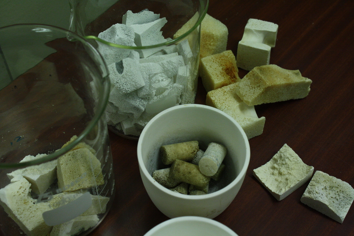 Hydroxyapatite bioceramic at various stages of processing
