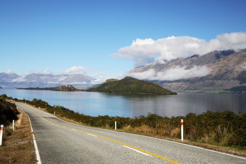 View of Lake Wakatipu from the road, New Zealand.