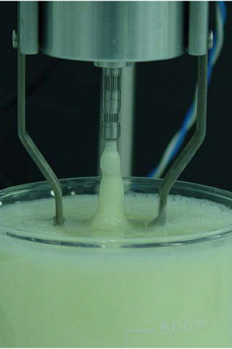 Sample of milk from a cow with mastitis with a special detergent