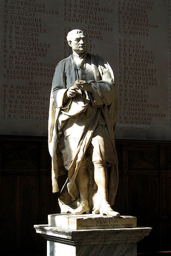 Statue of Sir Isaac Newton at Trinty College Chapel, Cambridge.