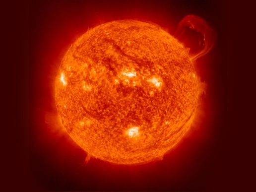 Telescopic view of the Sun showing sun flares. 