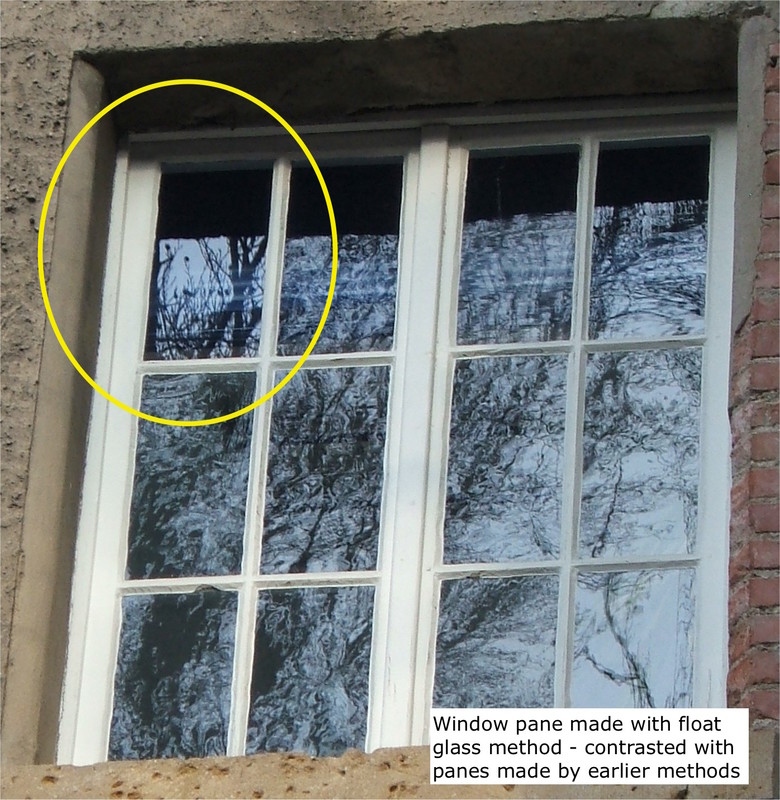 window with a single sheet of float glass in upper left section