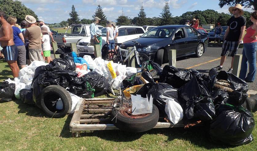 Rubbish collected at a Waitara beach clean-up in March 2016.