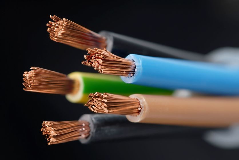 Close up image of five copper wires. 