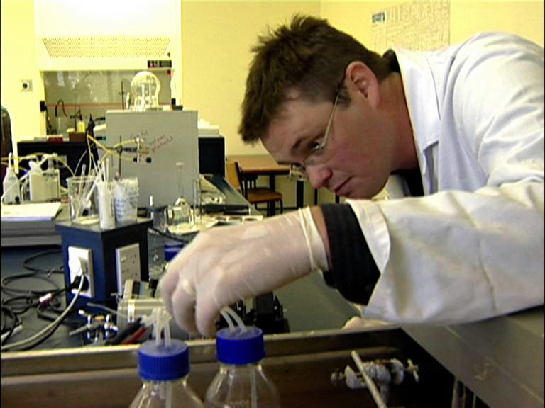 Dr Aaron Marshall testing an electrocatalyst.