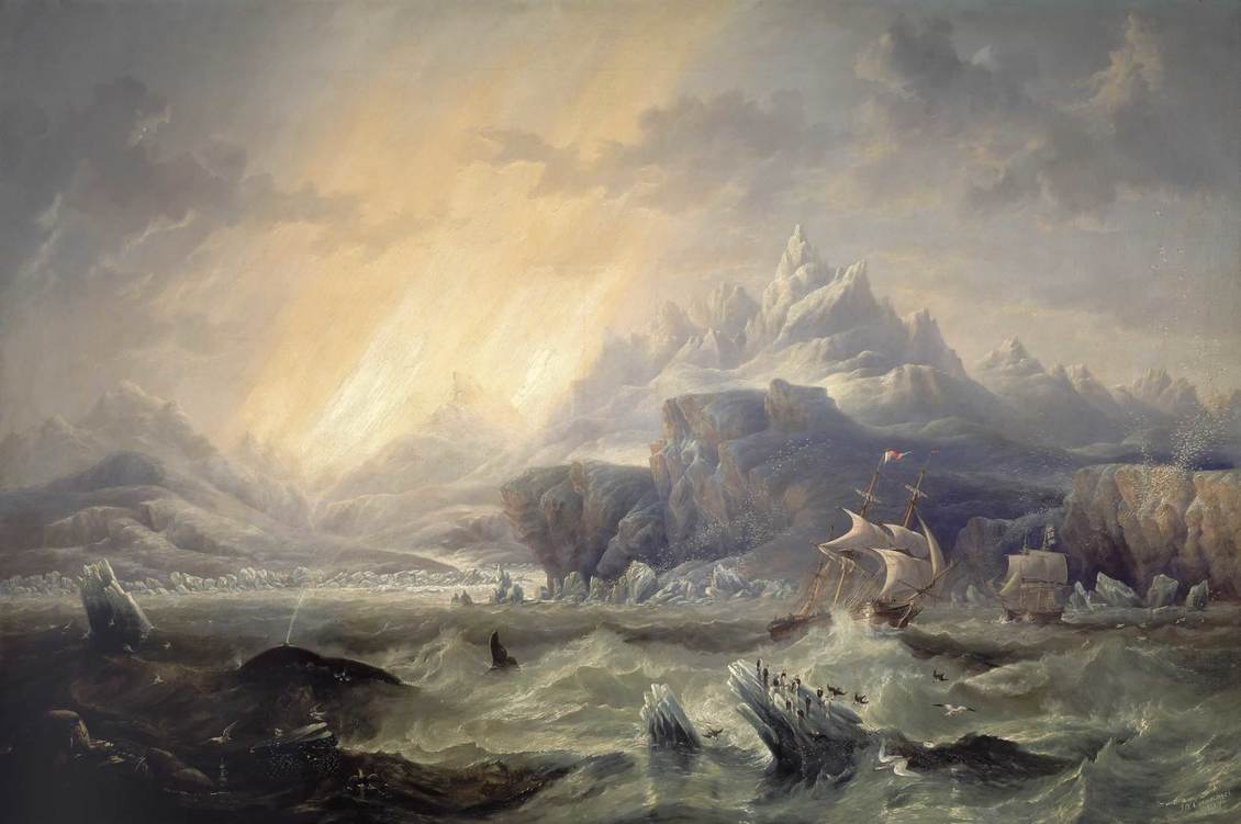 HMS Erebus and Terror in the Antarctic painting by JW Carmichael