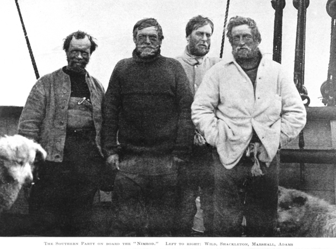 Four Nimrod Expedition members including Ernest Shackleton, 1909