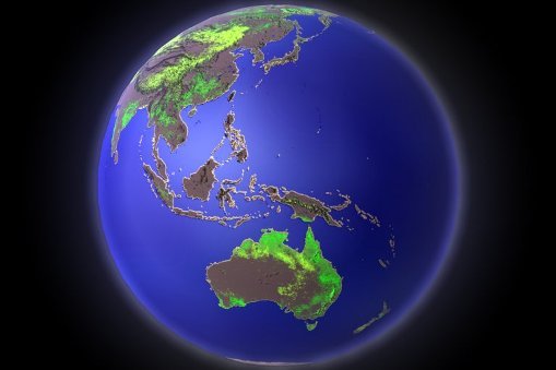 Globe showing global grassland coverage, focus on Australia.