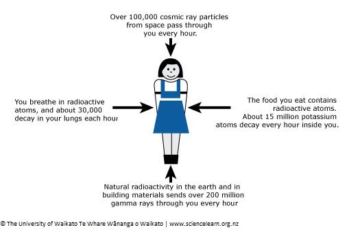 Diagram showing how radioactivity is all around us.