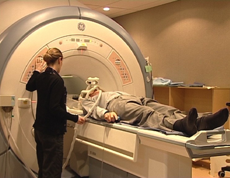Patient having an MRI scan in a hospital. 