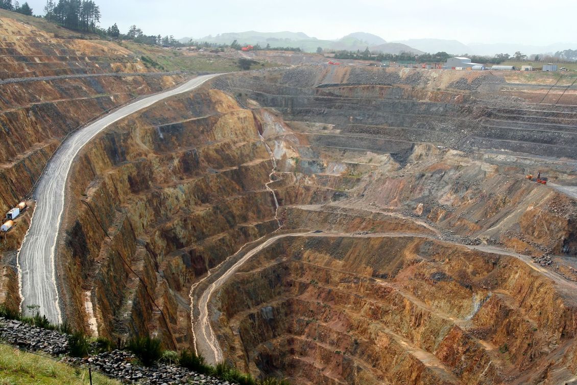 Open pit of the Martha gold mine at Waihī in New Zealand.