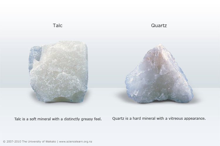Image of Talc and quartz and their different physical properties