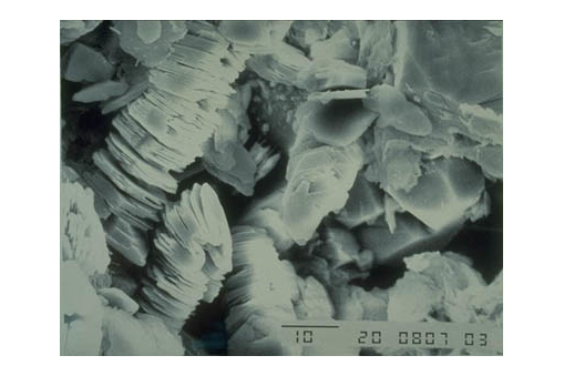 Kaolinite crystals under a scanning electron microscope. 